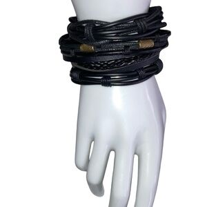 4 Pc. Bracelets Faux Leather Adjustable Cuff Wrap Women Men Black Bronze NWOT
